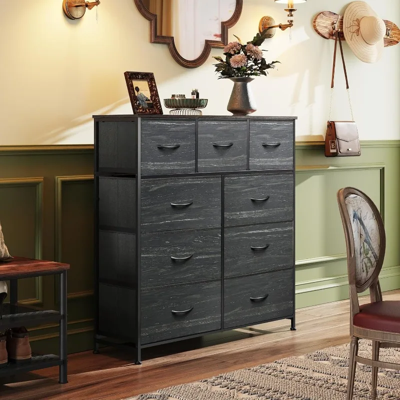 خزانة قماش مع 9 أدراج، برج تخزين طويل لغرفة النوم، المدخل، الخزانة، وحدة تنظيم الصدر مع صناديق قماش، فولاذ