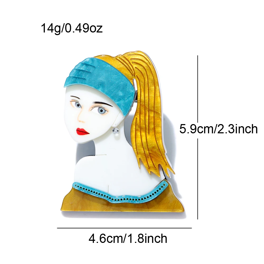 CINDY XIANG Acrylic Beautiful Girl With Ponytail Brooch Fashion Portrait Design Pin New Arrival High Quality Handmade Jewelry