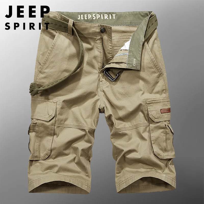 JEEP SPIRIT-shorts soltos de bolso múltiplo para homens, confortáveis e respiráveis, calças de 5 pontos, 100% algodão, macacão ao ar livre, casual