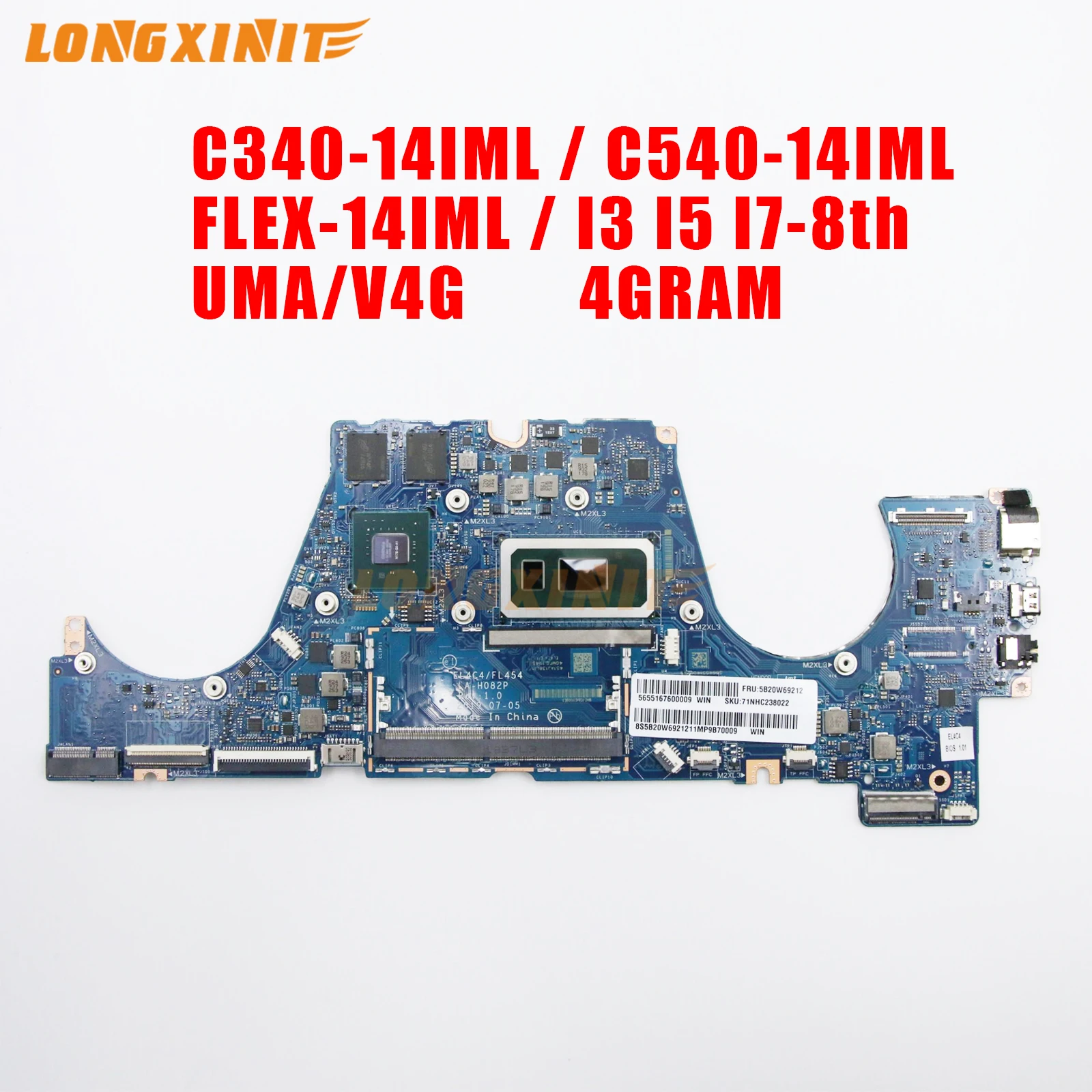 

LA-H081P For Lenovo Ideapad C340-14IML C540-14IML FLEX-14IML Laptop motherboard With. CPU I5 I7 8th+RAM 4G+GPU MX230 or UMA