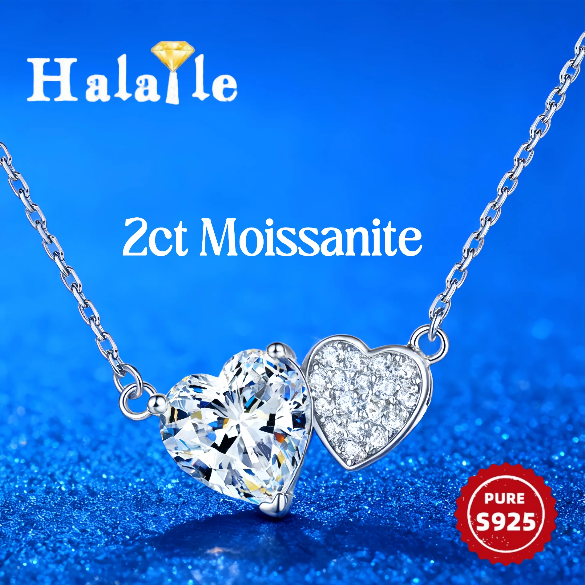 

Halaile 1-2 карата Муассанит/Цикон Сердце Груша Круглое Ожерелье с Двойными Камнями Стерлинговое Серебро S925 Для Женщин Сверкающие Изящные Ювелирные Изделия