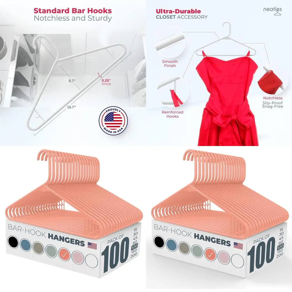 

Набор из 100 пластиковых вешалок для платьев, нижнего белья, рубашек и брюк, производство США - персиковый цвет