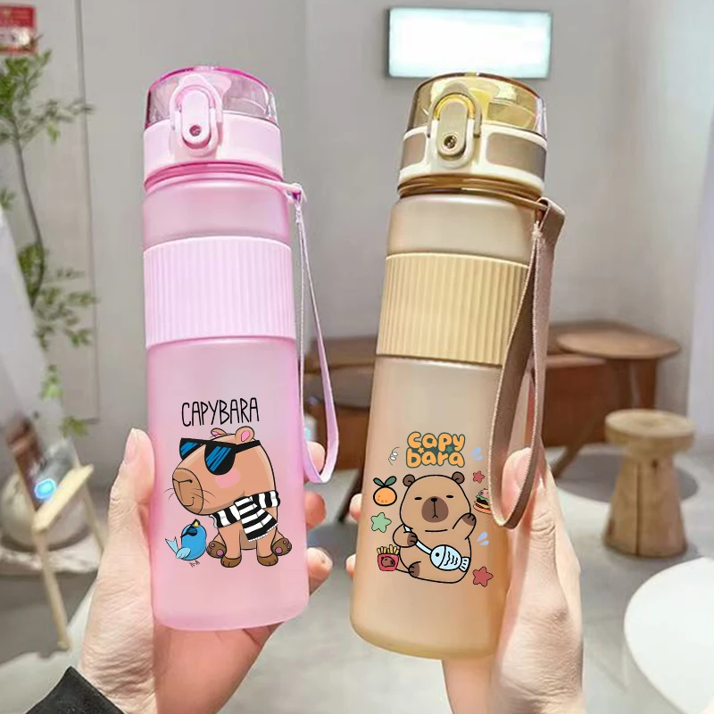 CAPYBARA 530ml BPA-Free Plastic Water Bottle with Lid Strap for Hiking Fitness Casual Use Durable Water Container Bottle CUP