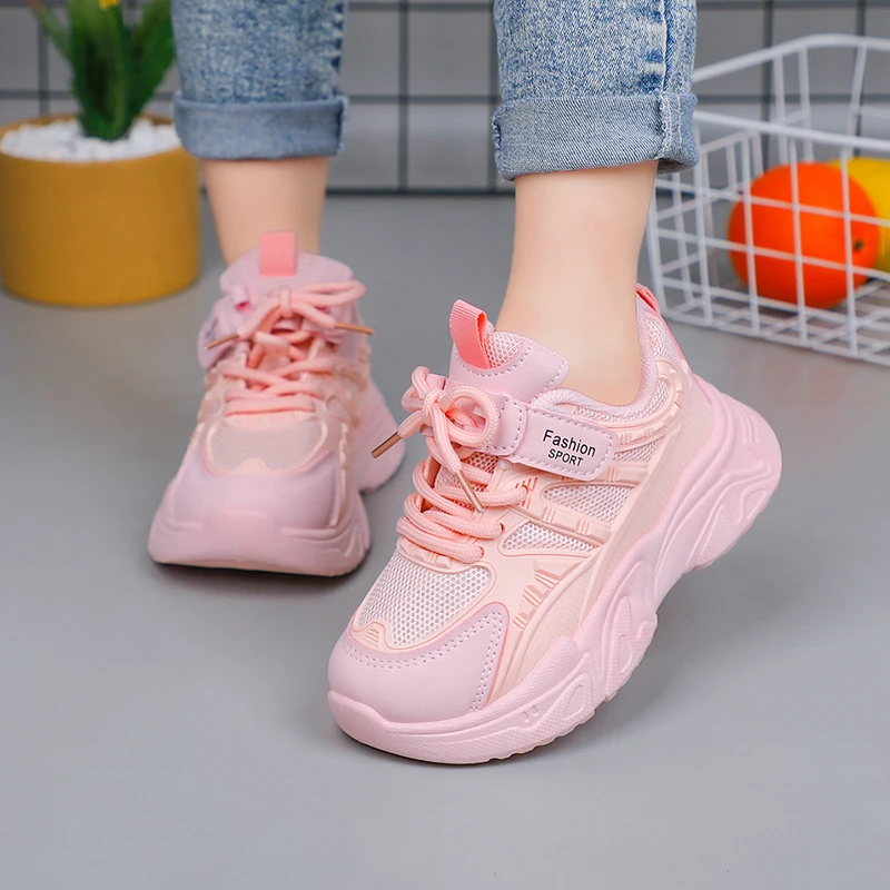 

Spring New Fashionable kids shoes Comfortable Cute Casual Girls White Shoes Running Mesh Wear-Resistant Breathable Child Shoes