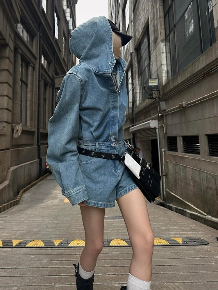 

Ретро-джинсовый комбинезон в американском стиле для женщин, свободного кроя, универсальный, в стиле панк, с высокой талией, на молнии, для активного отдыха, на все сезоны, модный