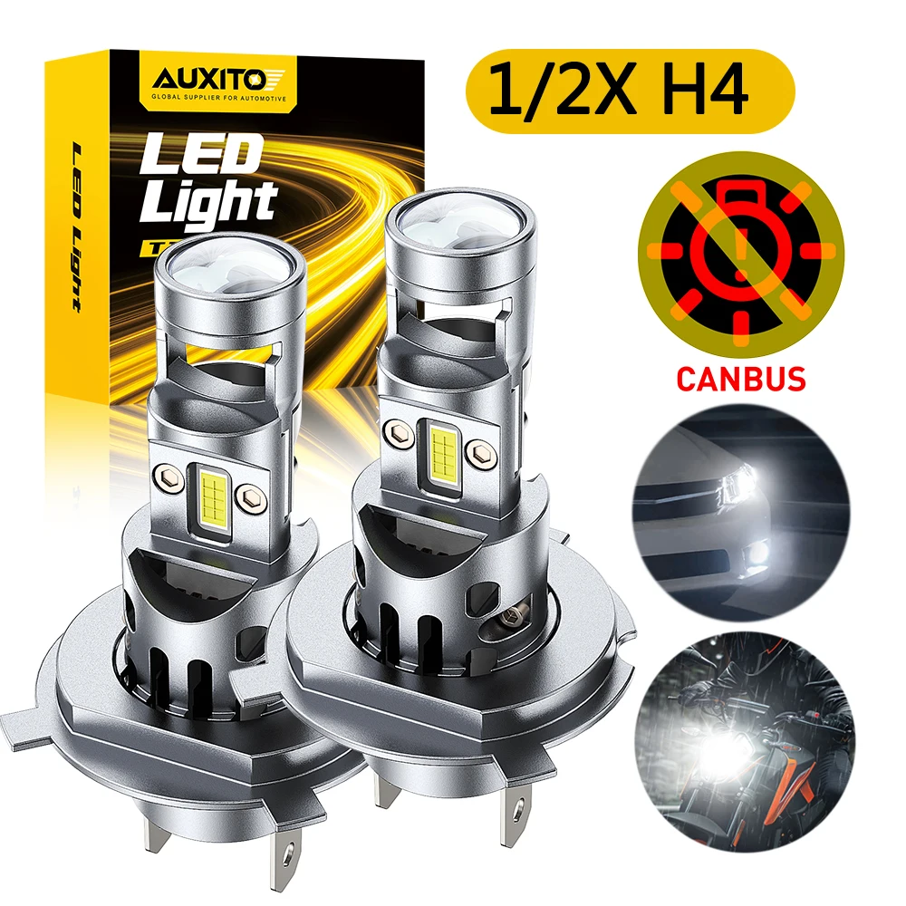 

1/2X AUXITO проектор H4 светодиодные автомото фары мини-объективы Canbus лампы высокие и низкие 6500K без мерцания H4 9003 HB2 лампа с вентилятором