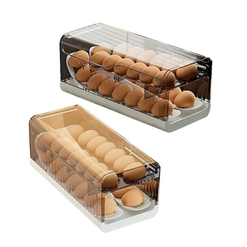 

2 Tiers Rolling Egg Holder Rack Fridge Egg Storage Box Container Kitchen Refrigerator Egg Dispenser portable Egg Storage Box