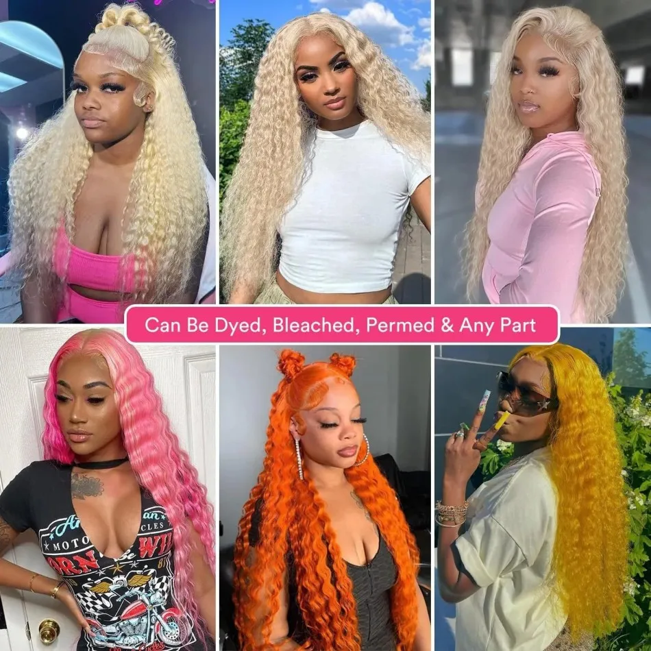 Curly Deep Wave Human Hair Wig 613 Blonde 13X6 Hd Lace Frontal Wigs 100% Human Hair 250 Density Pre Plucked Brazilian For Women image 4