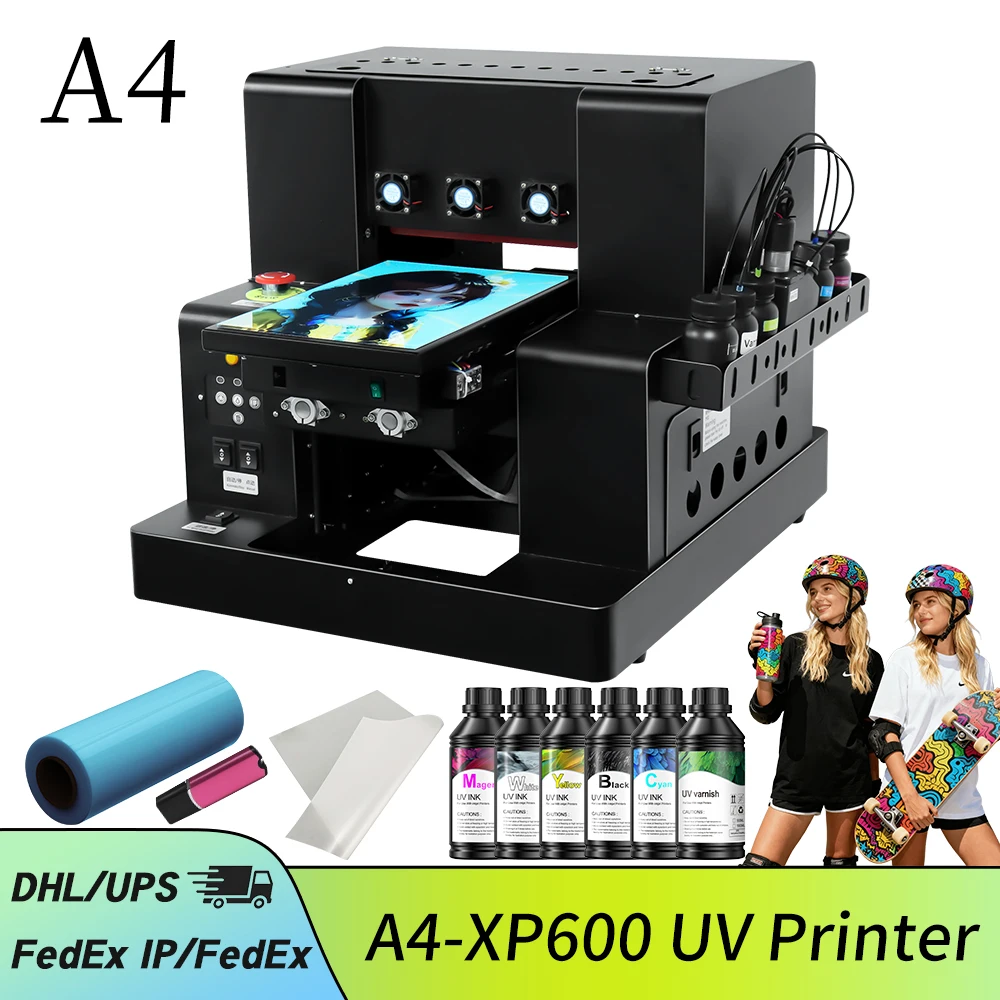 

УФ-принтер A4 XP600 с высокой скоростью и разрешением 5760 * 1440 dpi для печати на бутылках, наклейках, акриле, дереве, чехлах для телефонов, коже, металле