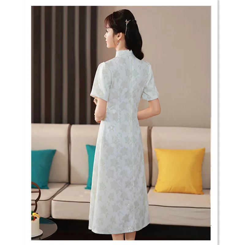 Cheongsam estilo chinês feminino, moderno, melhorado, verde, manga curta, qipao, vestido de noite, roupa casual, ano novo, verão, 2022