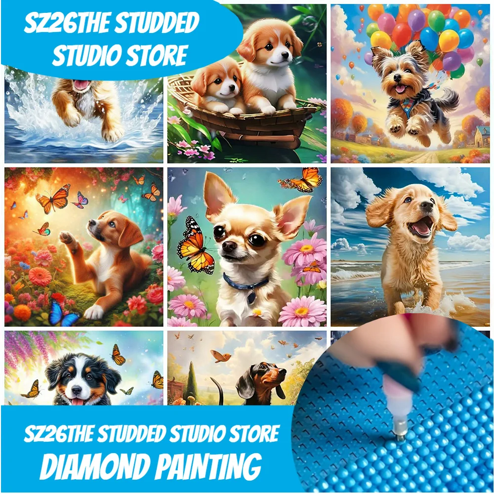 

Sz26The StuddedFull Diamond Mosaic Animal Dog Diy 5d Diamond Mosaic Flower Complete Kit Art Gift Home Decoration