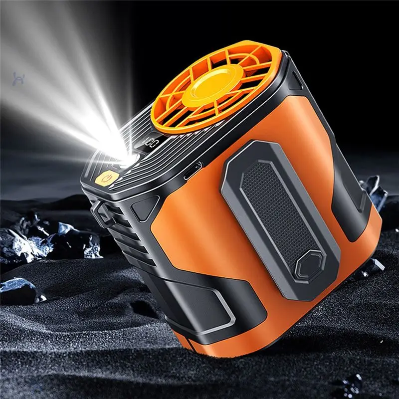 A40Z-Outdoor Portable Waist Fan Hanging Neck Fan Strong Wind With Power Bank LED Lighting For Sports Outdoor Working