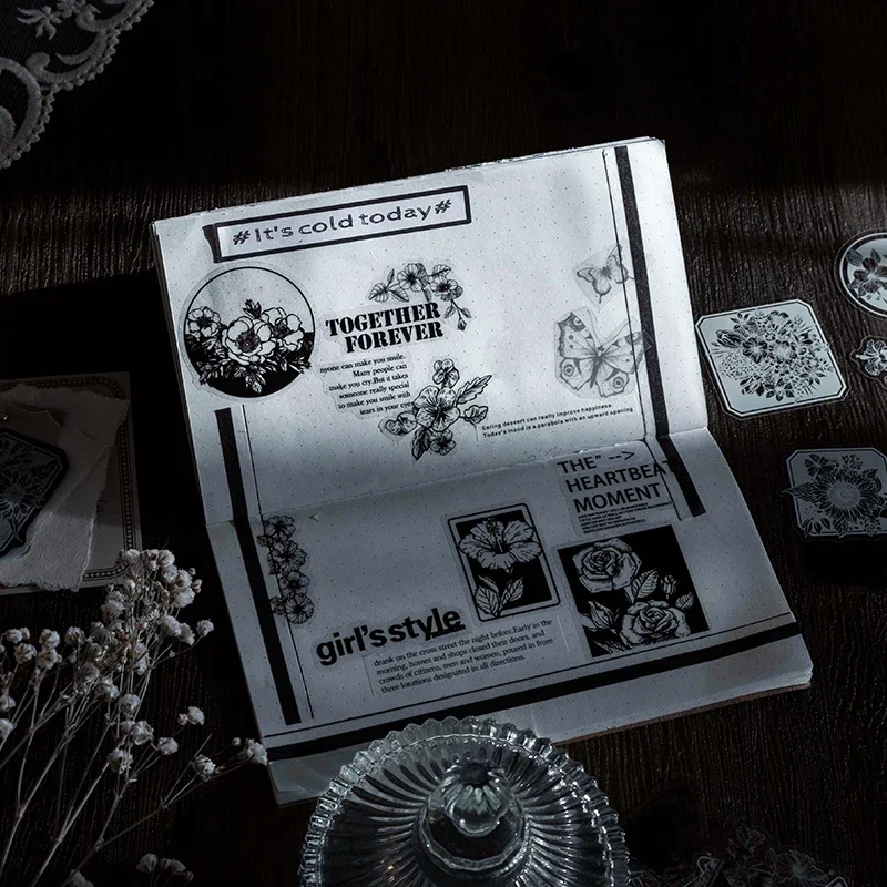 

30 шт., набор наклеек с растениями, базовая бумага, белая, черная, круглая, для скрапбукинга, декоративные клейкие канцелярские принадлежности ручной работы