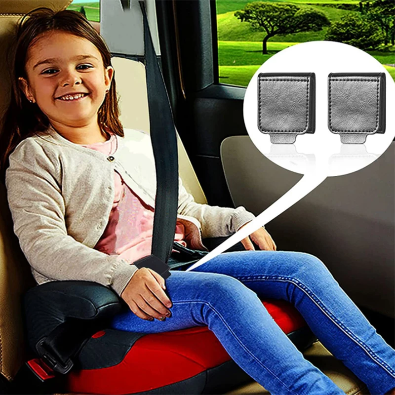 Car Seat Belt Adjuster Black PU Leather Seat Belt Limiter Fixed Clip Anti-stretching Neck Belly Car Interior Accessories