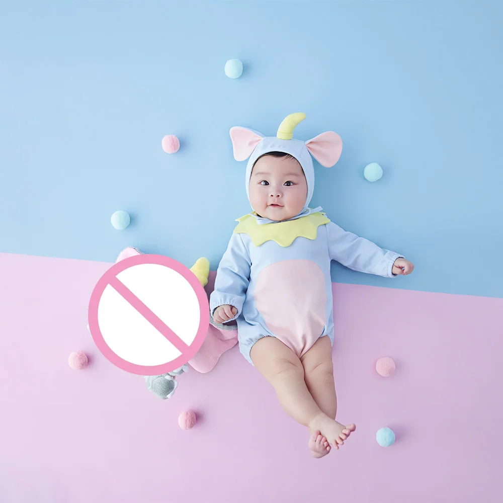 

Костюм для фотосессии младенцев на 100 дней: комплект с шапочкой и комбинезоном в стиле слона, милый сине-розовый набор для студийных фотосессий