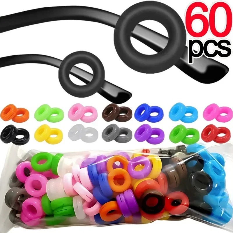 Crochet d'oreille anti-chute en silicone, manchon de jambe de lunettes, attache rapide, accessoires de lunettes, porte-lunettes, 20 pièces, 60 pièces