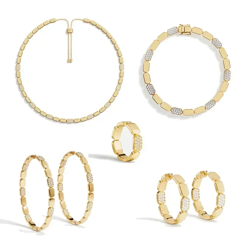 

Eomm 925 Sterling Silver Golden Hexagonal Geometry Earrings Ring Bracelet Necklace Women Luxury Personality Fashion Jewelry Gift