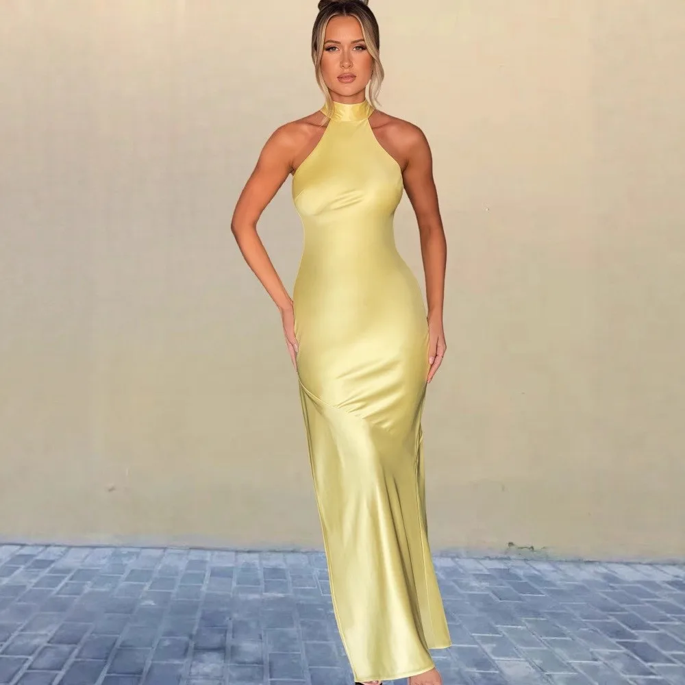 One Tie Detail Gown Irregular Hem Elegant Style with Zipper Front Sleeveless Middle Waist Commuter Chic Autumn for Women
