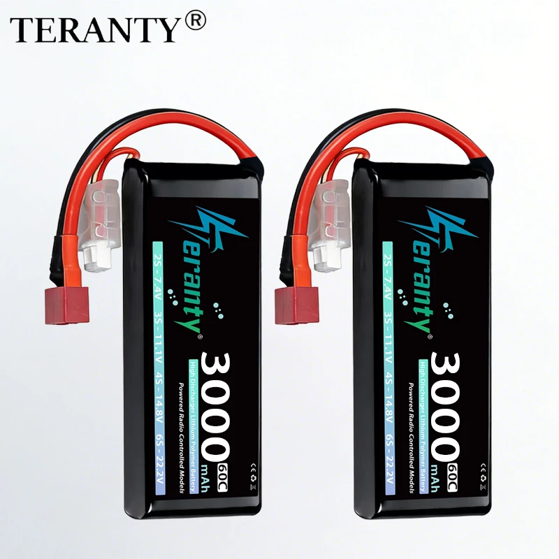 TERANTY 2S 3000mAh Lipo Battery 7.4V 60C 7.6V 80C With T/XT60 Plug for RC Car Truck Drone Airplane FPV RC Hobby Models Battery