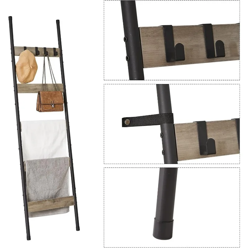 Blanket Rack Towel Rack Holder with Hooks Blanket Ladders Wall Leaning Metal Holder Rack for Bathroom,Bedroom