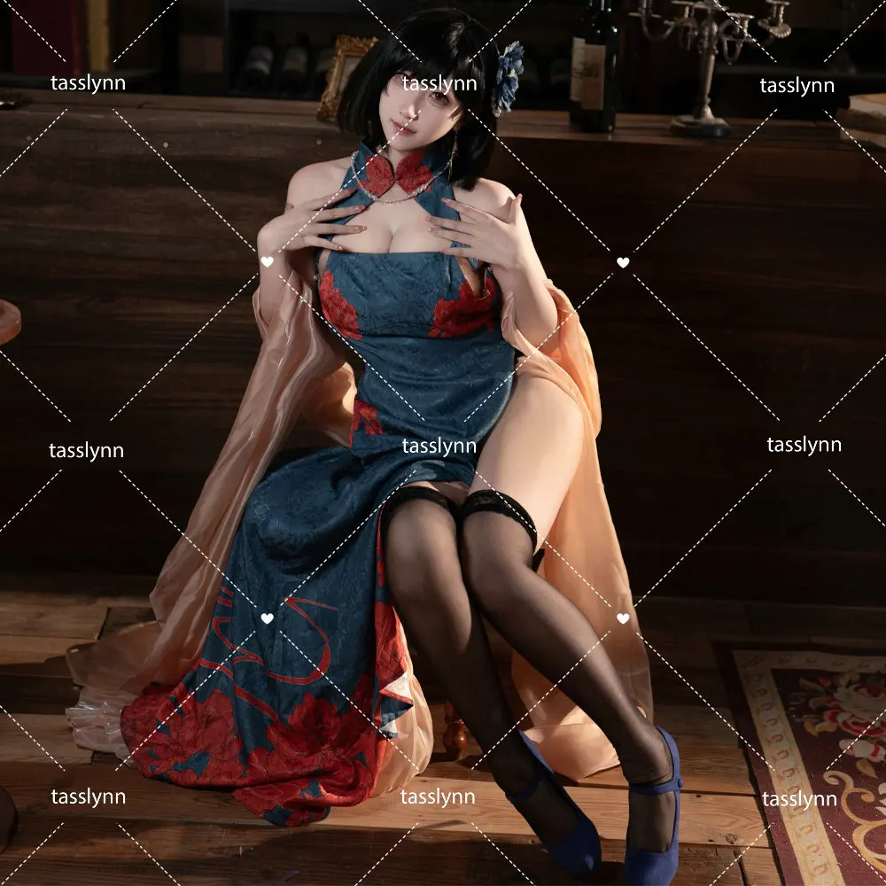 

Azur Lane Chien Wu Anime Cosplay Halloween Costumes for Women Chien Wu Chinese Cheongsam with Headwear Cosplay Costume Women