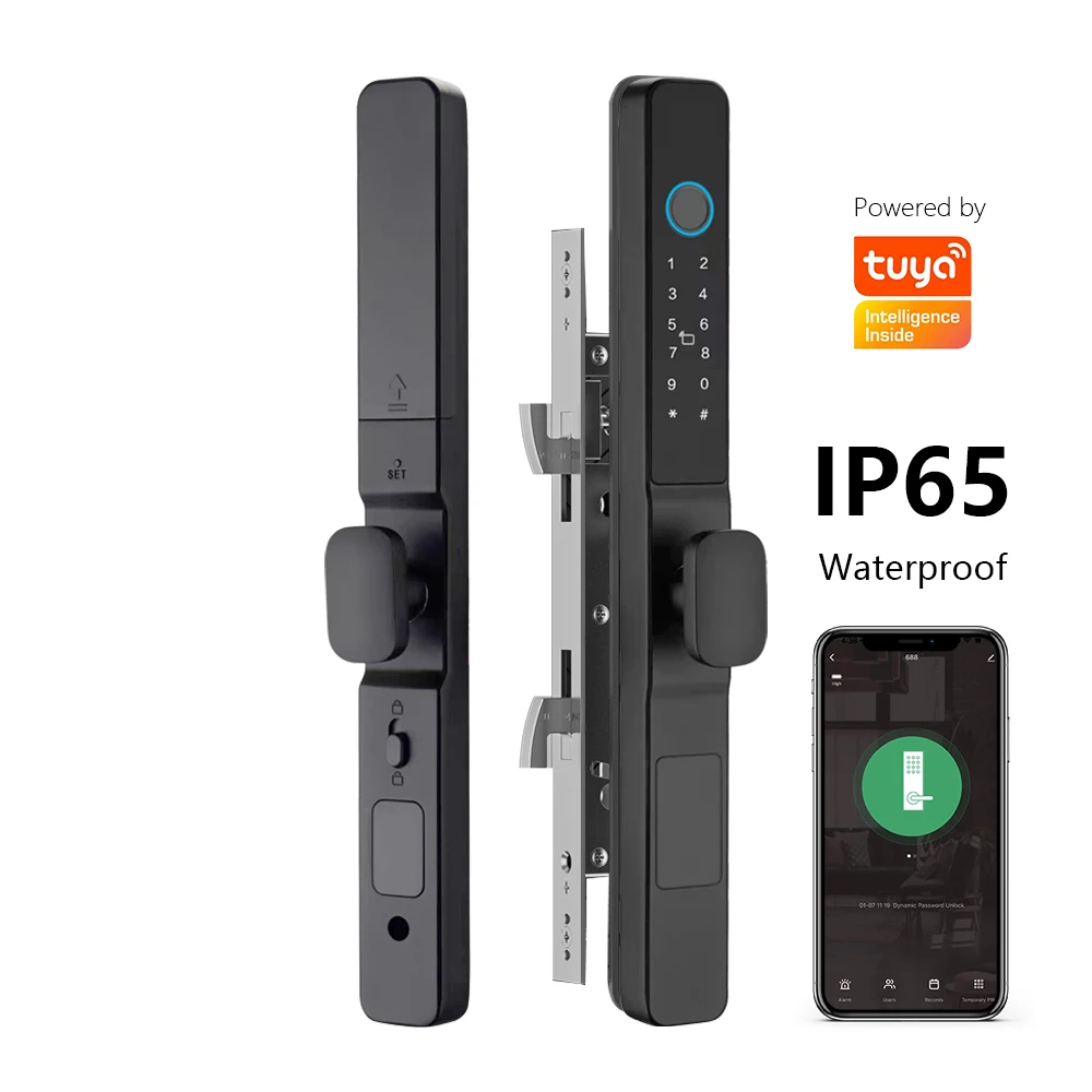 

июля005 IP65 Водонепроницаемые уличные деревянные двери Wi-Fi Tuya App Card Ключ Пароль Дверной замок Биометрическая ручка раздвижной двери с отпечатками пальцев L