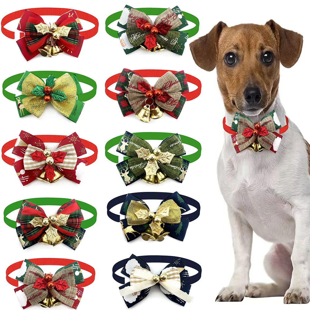 Holiday Pet Dog Bow Ties Christmas Small Dog Bowties with Bell for Cute Small Dog Cats Fashion Pet Dog Cat Grooming Accessories