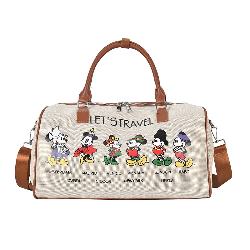 

Disney Mickey Travel Bag Handbag Action Figure Toy Cartoon Luggage Canvas Bags Large Capacity Storage Suitcase Women Girls Gifts