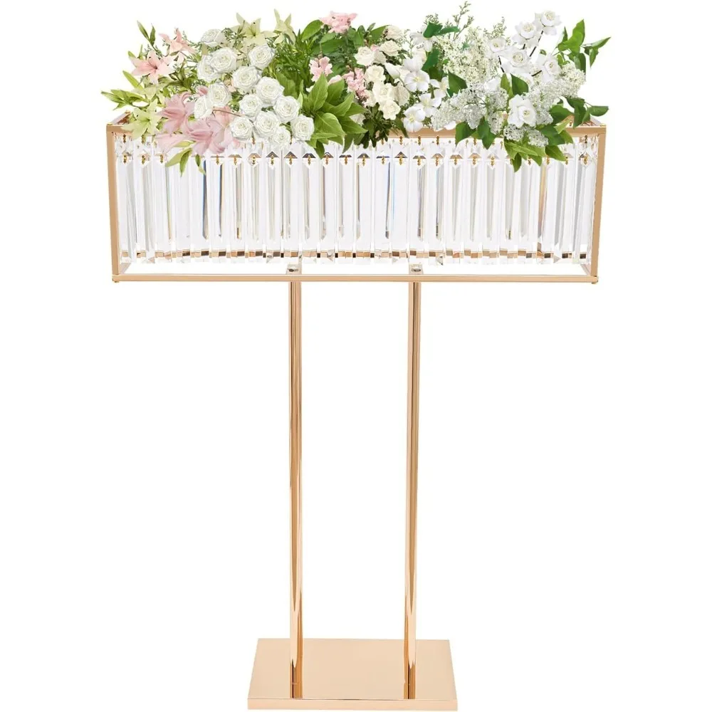 

Elegant Golden Crystal Wedding Centerpiece Stand with Hanging Crystals & Cascading Floral ArranSynthetic Gemstoneents - 35.43 Inch Tall Freestanding Table Decor for Weddings, Parties, Home Decor (Plastic, No Batteries Needed), Wedding Table