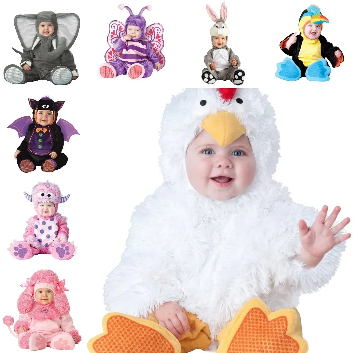 Baby Girl Boy Costumes Happy Purim Jumpsuit Gray Pink Elephant Monkey Lion Owl Elf Chicken Penguins Romper Infant Baby Onesie