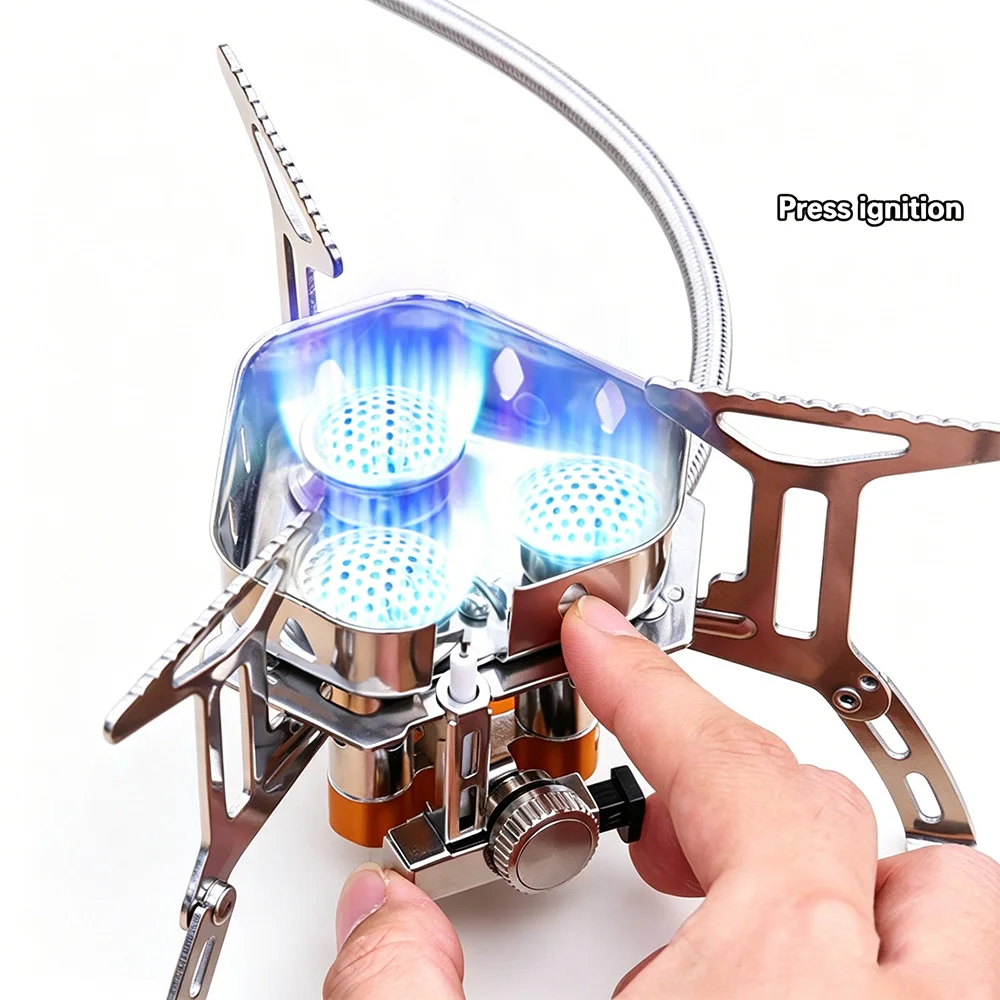 Portable Split Camping Gas Stove Optional Single Burner 3500W / Triple Burner 5800W Windproof Furnace Foldable Anti-slip Bracket