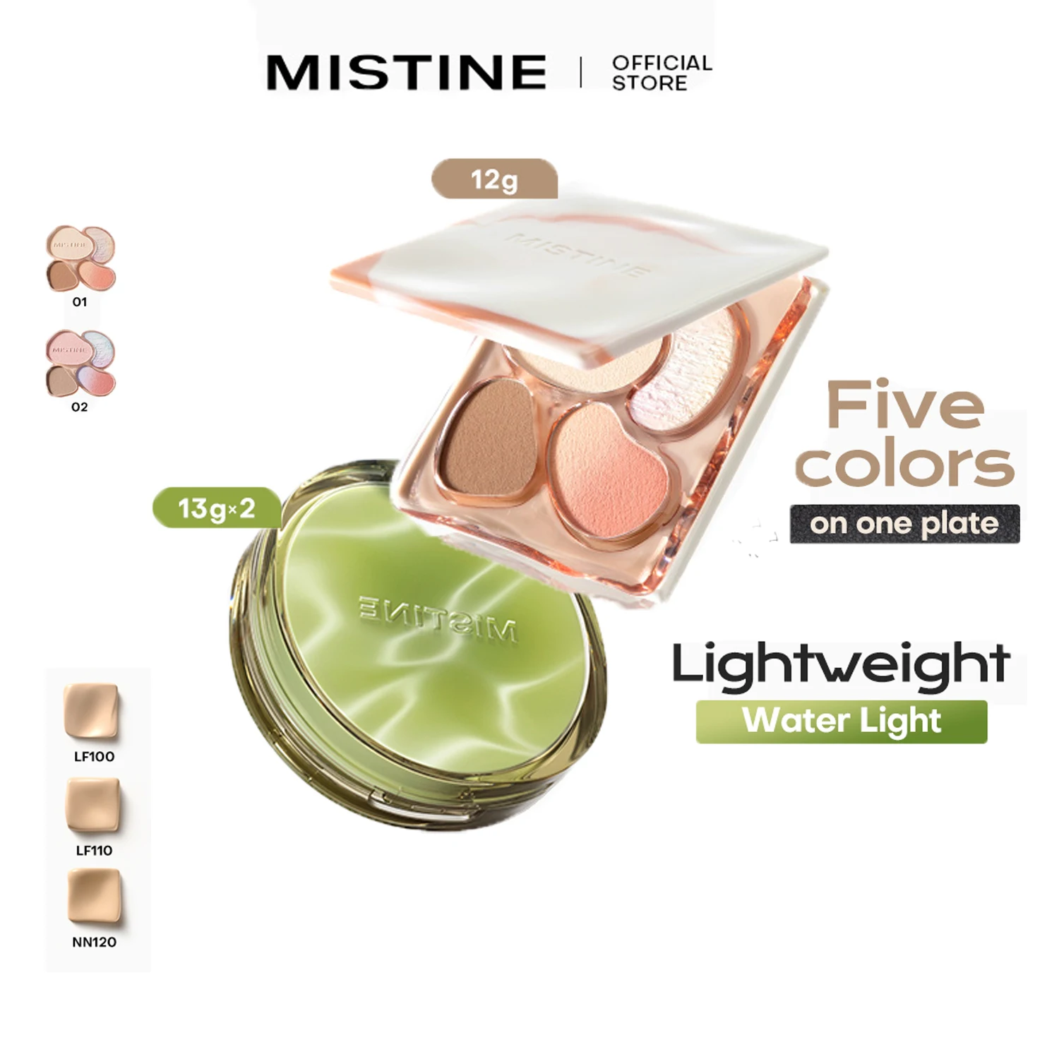 

Тональный крем Mistine Air Cushion с натуральной росистой отделкой 13gx2 Палитра контурных румян для хайлайтера, румян, теней для век 12 г