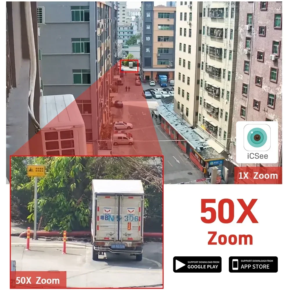 كاميرا Wistino HD 8MP Icsee 4g تكبير 50X تتبع الإنسان اللون للرؤية الليلية كاميرا خارجية