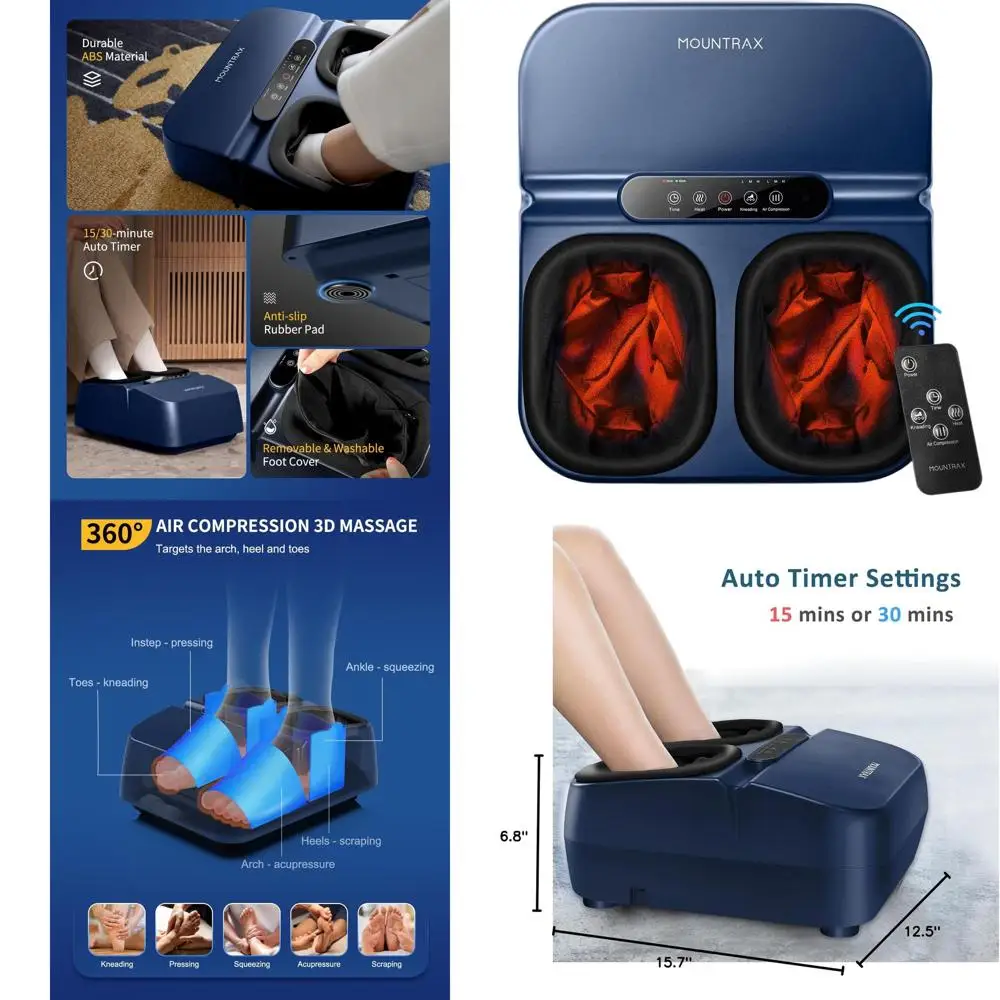 

Heat Shiatsu Foot Massager for Plantar Fasciitis & Neuropathy Pain, Remote Control, Fits Up to Men's Size 12, Blue