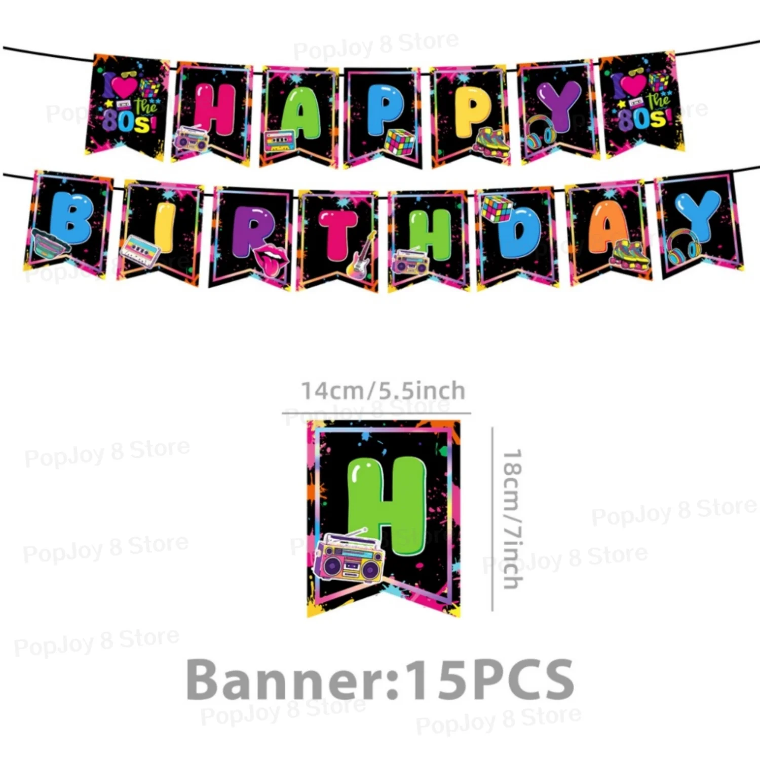 Retro 1980s Hip Hop 80s Birthday Bunting Flags Decorations Hanging Swirls Banner for Back to the 80s Party Supplies
