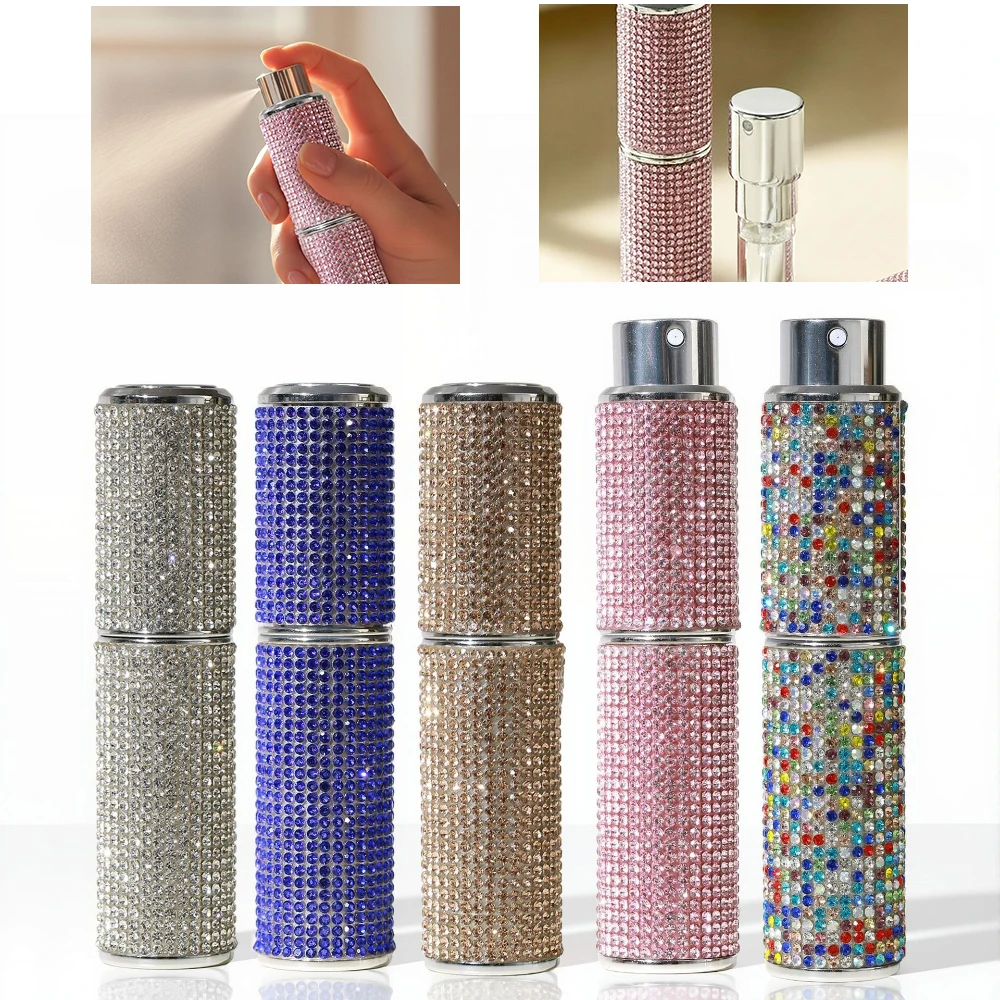New 10ML Bling Rhinestone Perfume Atomizer Rotating Portable Refillable Fine Mist Spray Leak-Proof Cosmetic Oral Care Container