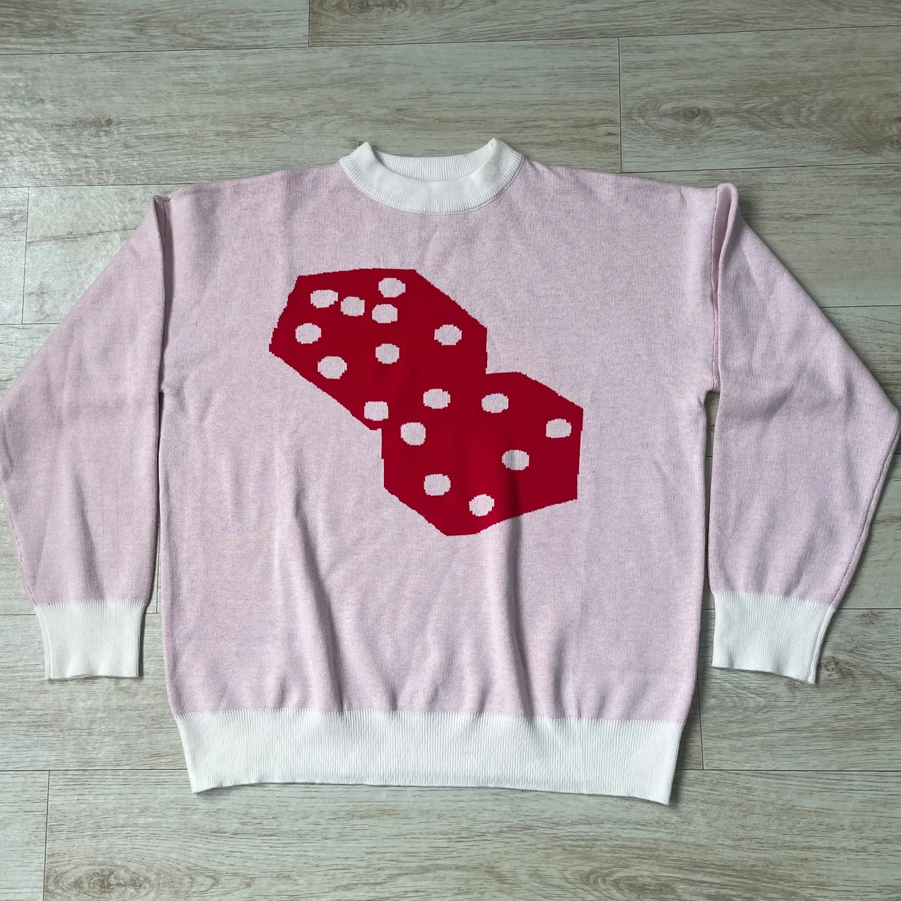 Fashion Sweaters Unisex Red Dice Print Pink Pullover Shirts For Women Casual American Y2k Long Sleeve Knit Couple Sweatshirt Top