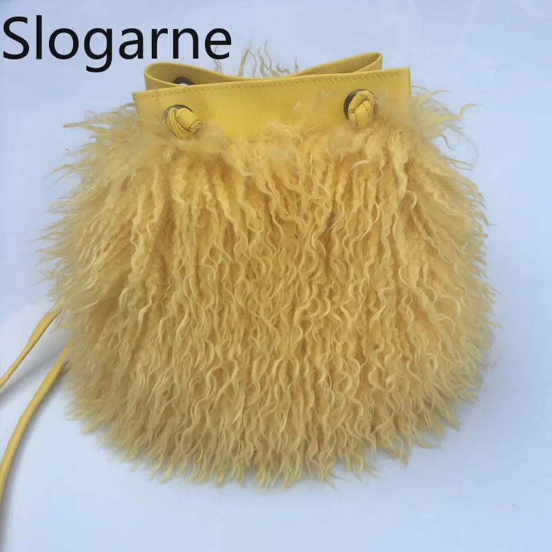 Bolso de hombro de piel larga a la moda, bolso de piel sintética 2025 para mujer, bolsos peludos de oveja mongol de lujo para niñas, bolso de lujo, riñoneras