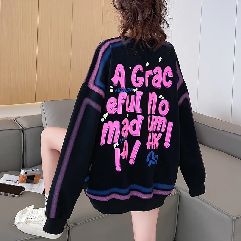 Oversized Top Loose Casual Women Hoodie Autumn Letter Print Korean Fashion Sweater Women Clothes Streetwear Designer Long Sleeve