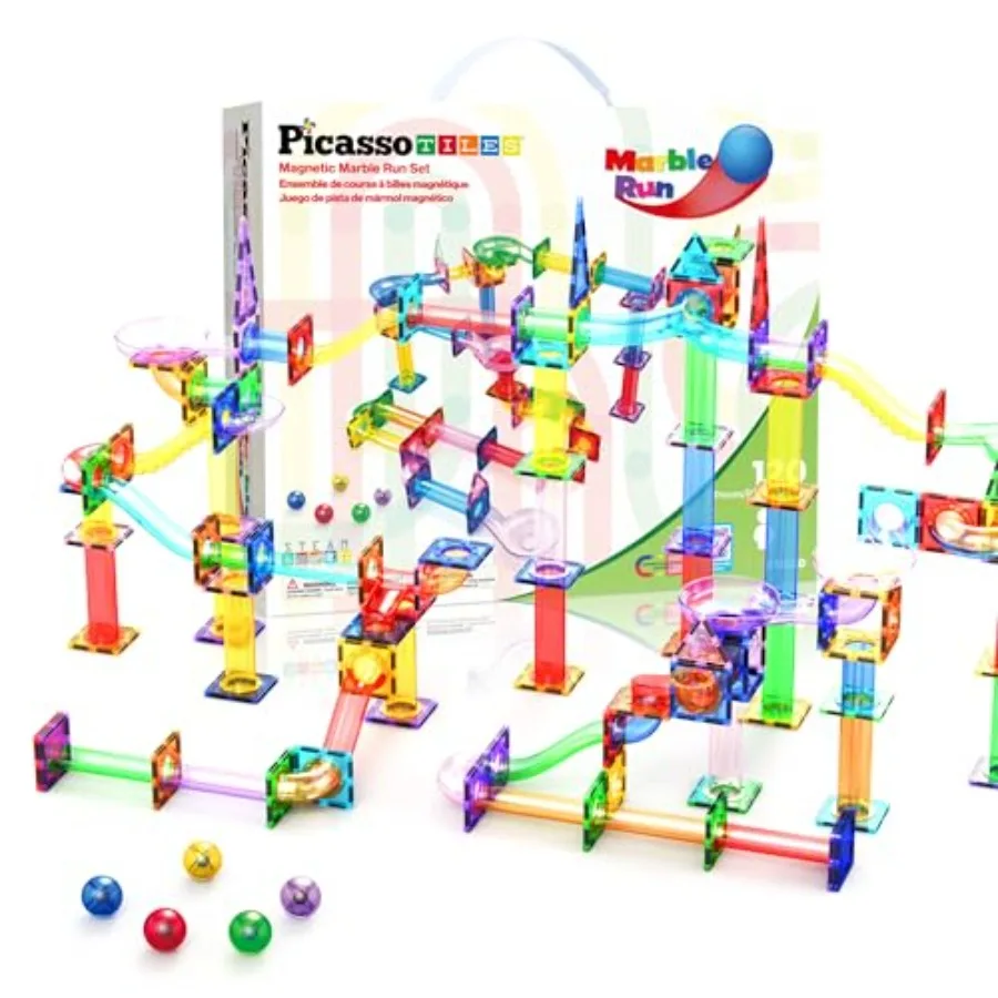 

120pc Magnetic Tile Marble Run Set STEM Construction Toy with Track Building Blocks Educational Learning Compatible for Brain D