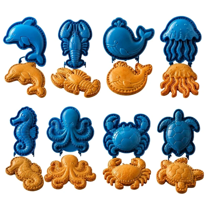 Ocean Animal Hand Pie Press Set, 8-Piece Plastic Hinged Presses That Cut, Decorate and Crimp Dough for Sweet or Savory D2RD