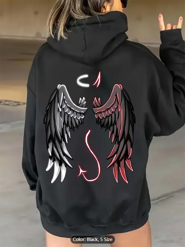 

Машинная стирка, уютная толстовка с рисунком крыльев для женщин, повседневный пуловер на шнурке на осень и зиму