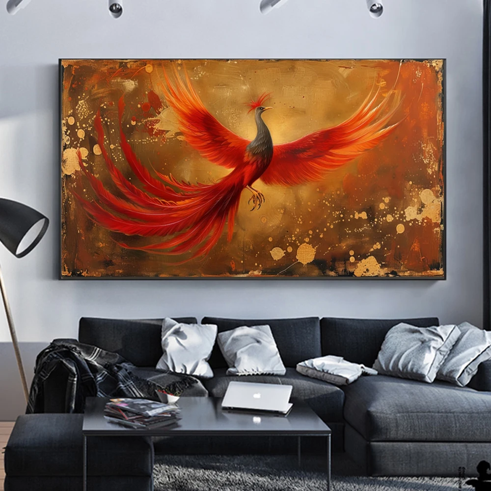 

Vintage Phoenix Canvas Painting Wall Art Abstract Chinese Mythology Immortal Bird Poster Prints For Living Room Home Decor Gift