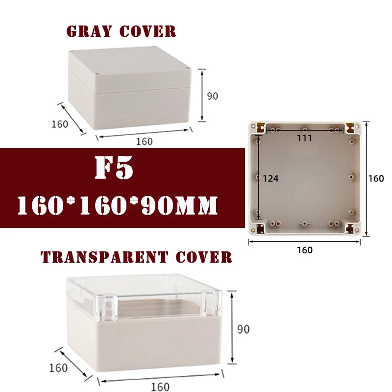 

Водонепроницаемая распределительная коробка типа F, размер 160*160*90 мм, изготовлен из материала ABS, водонепроницаемый рейтинг IP67.