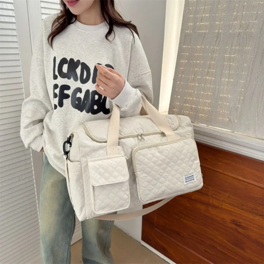 

Portable Quilted Travel Duffle Bag Solid Color Wet Dry Separation Luggage Bag Single Shoulder Oxford Travel Handbag Gym
