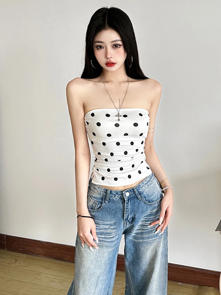 웨이어드 퍼스 펄 걸 퍼스널리 프린트 튜브탑 베스트 여성 슬림핏 다용도 트렌디 폴리에스터 스판덱스 혼방