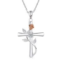 Huitan Aesthetic Rose Flower Cross Pendant Necklace Bridal Neck Accessories for Wedding Newly Design Exquisite Women Jewelry New