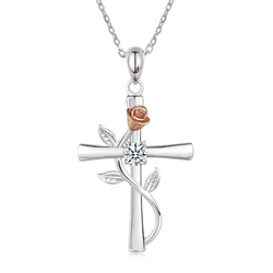 Huitan Aesthetic Rose Flower Cross Pendant Necklace Bridal Neck Accessories for Wedding Newly Design Exquisite Women Jewelry New