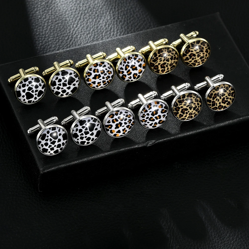 الجدة 3 أنماط كابوشون ليوبارد طباعة صورة فنية رجل زر الكم التعادل كليب جولة كم زر #3