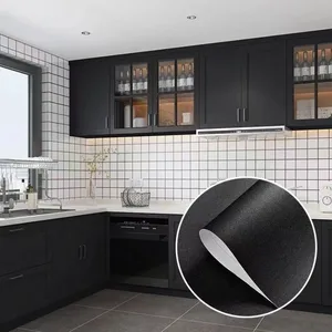 Matte Black vinil autoadesivo papel de parede, impermeável, grosso, prova de óleo, PVC adesivos, renovação de móveis, armários de cozinha 10 principais vendas papel de parede lavavel sala - №5